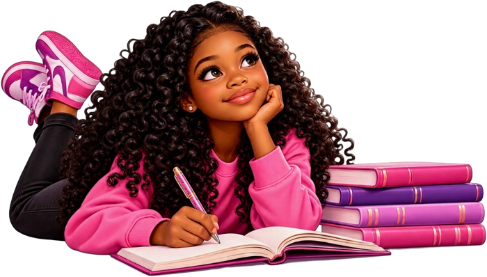 Girl dreaming of the world while writing in her journal
