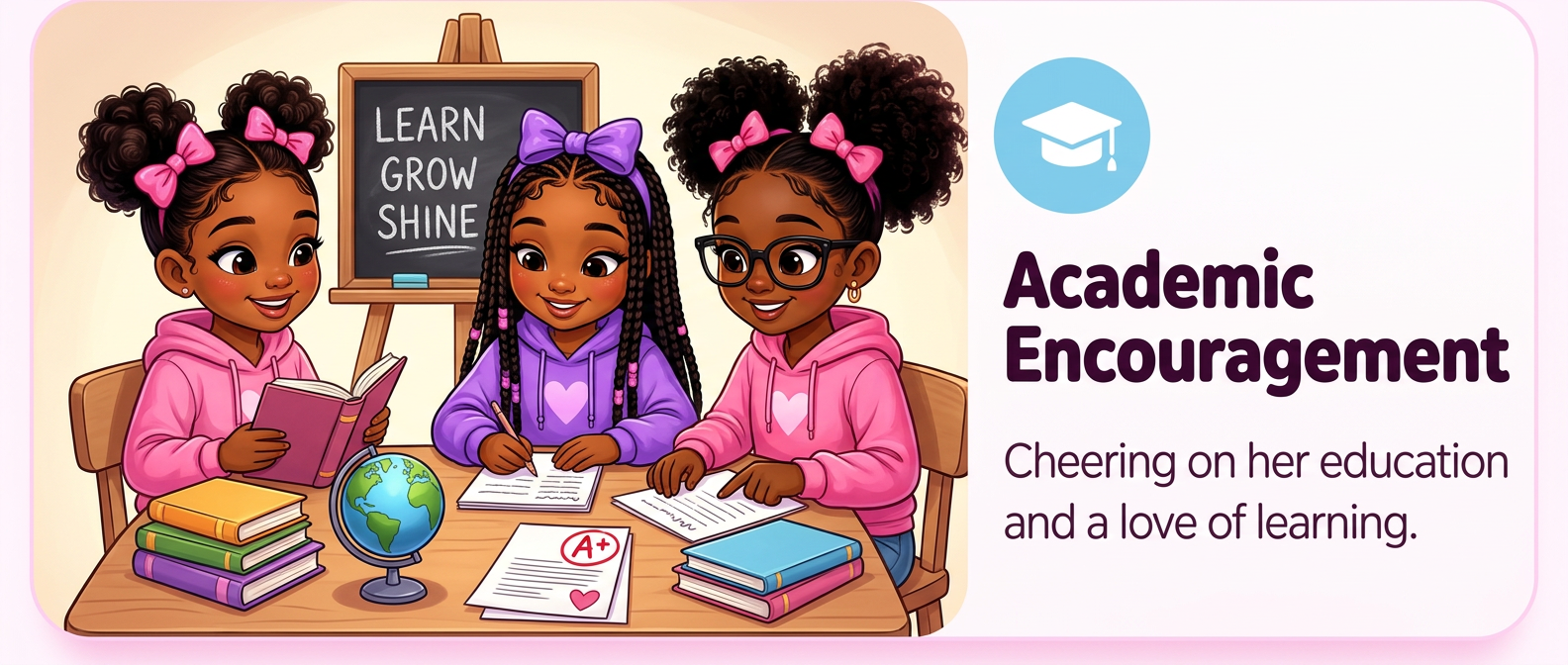 Academic Encouragement — Cheering on her education and a love of learning.